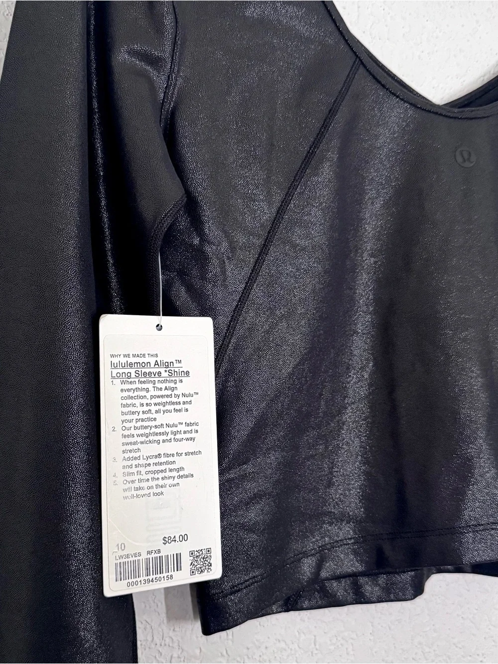 Lululemon Align Long Sleeve Cropped Shirt in Shine Foil Black Size 10 NEW